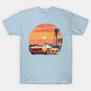 Vintage Summer Ferrari GTO Beach Sunset sports car T-Shirt